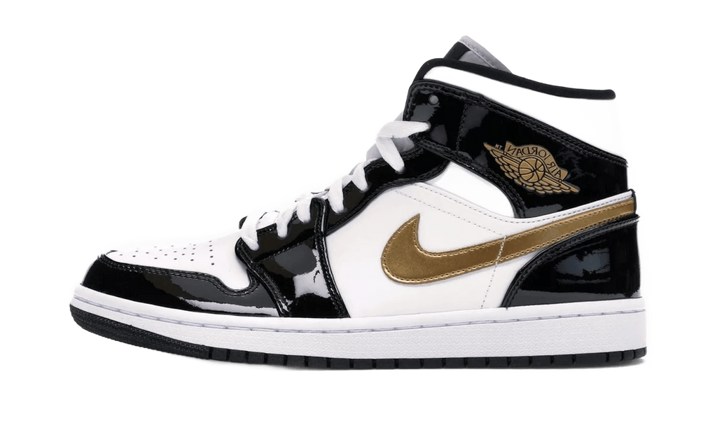 Air Jordan 1 Mid Patent Black White Gold - 852542-007